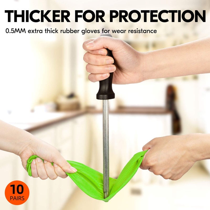 Vgo... 10-Pairs Reusable Long Sleeve Thick Latex Dishwashing Gloves - Cleaning, Washing, Working, Painting, Gardening, Pet Care (Size M, Green, RB2143) - Image 2
